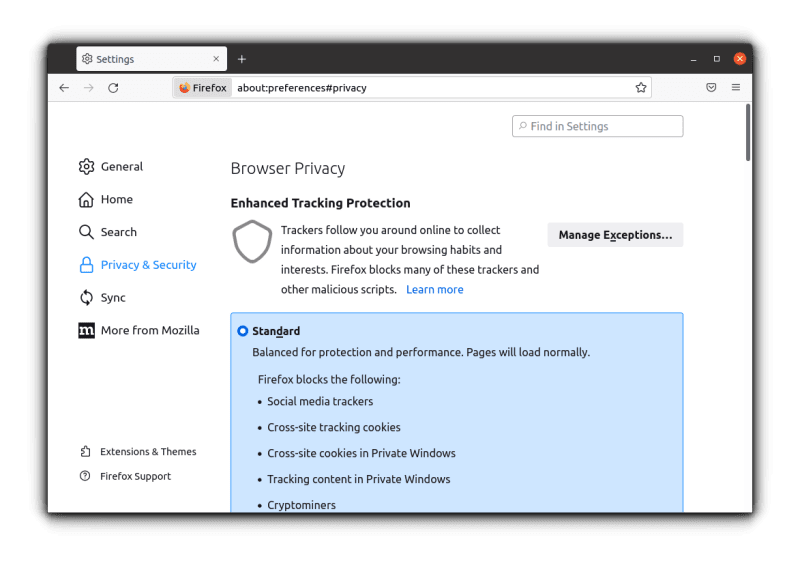 firefox privacy settings