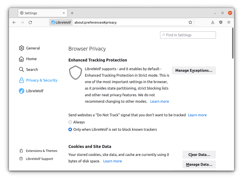 librewolf privacy settings