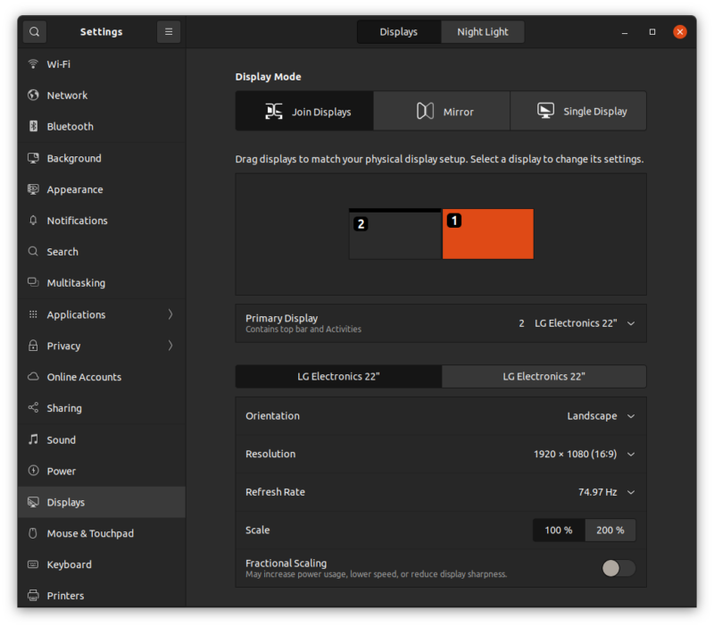 Multimonitor setting in Ubuntu 22.04