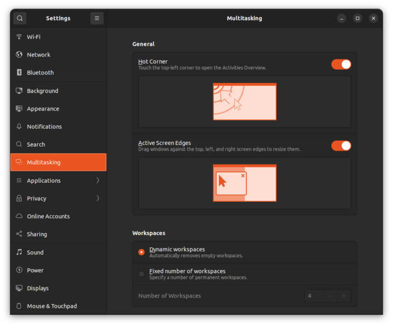 multitasking settings ubuntu 22 04