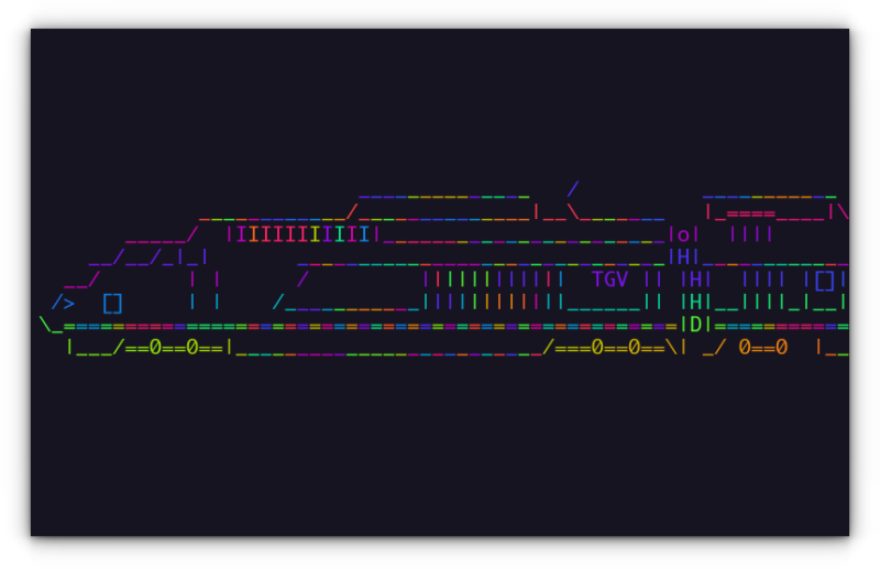 sl -G command piped to lolcat for extra colors