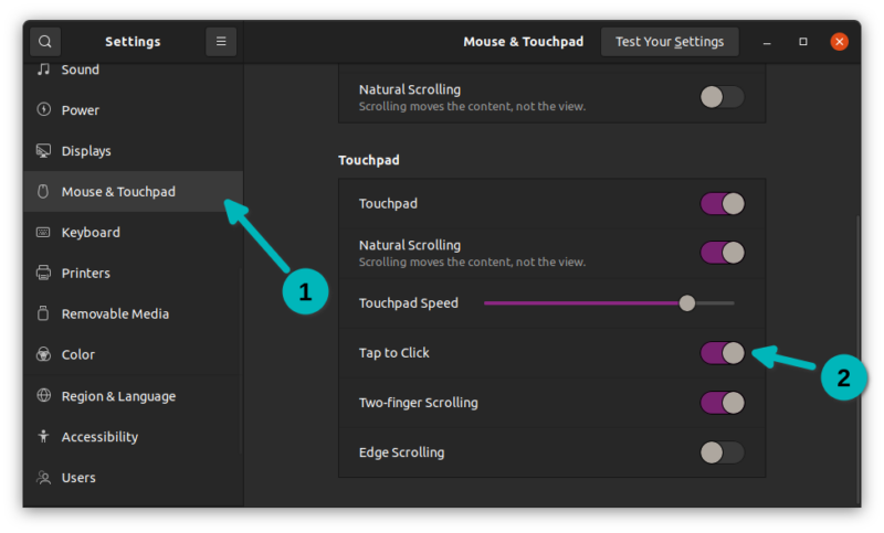 Enable "Tap to Click" feature in Ubuntu through system settings