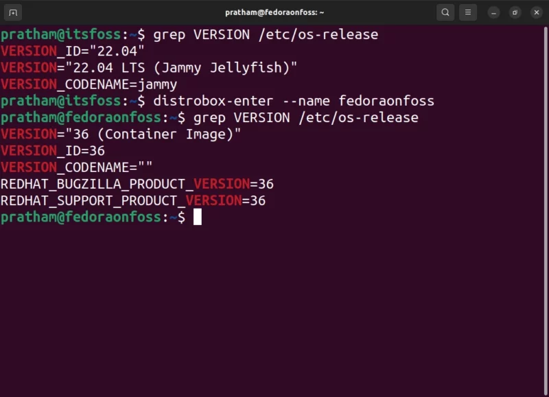 Comparing VERSION string from '/etc/os-release' between Ubuntu and Fedora