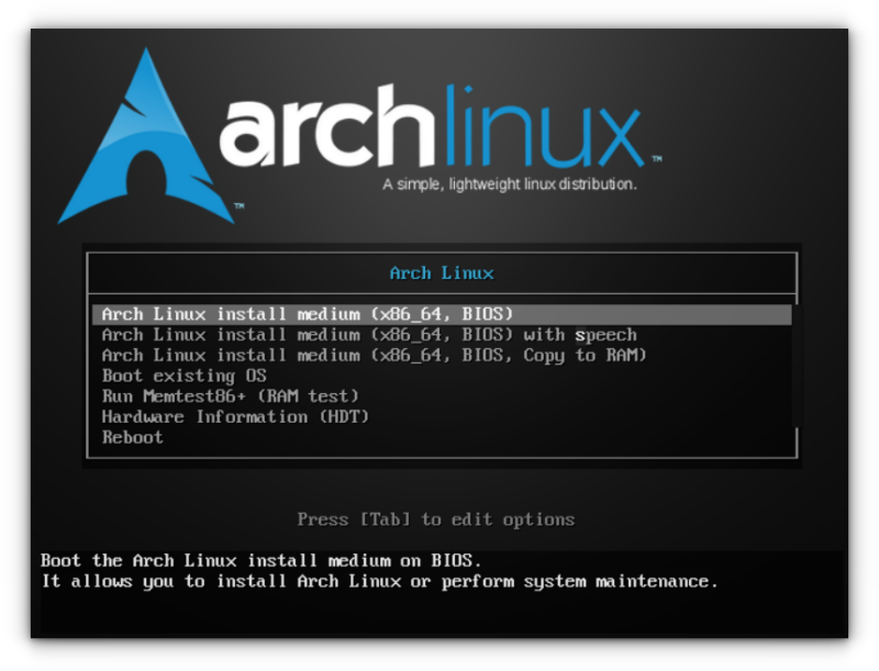 arch linux boot screen