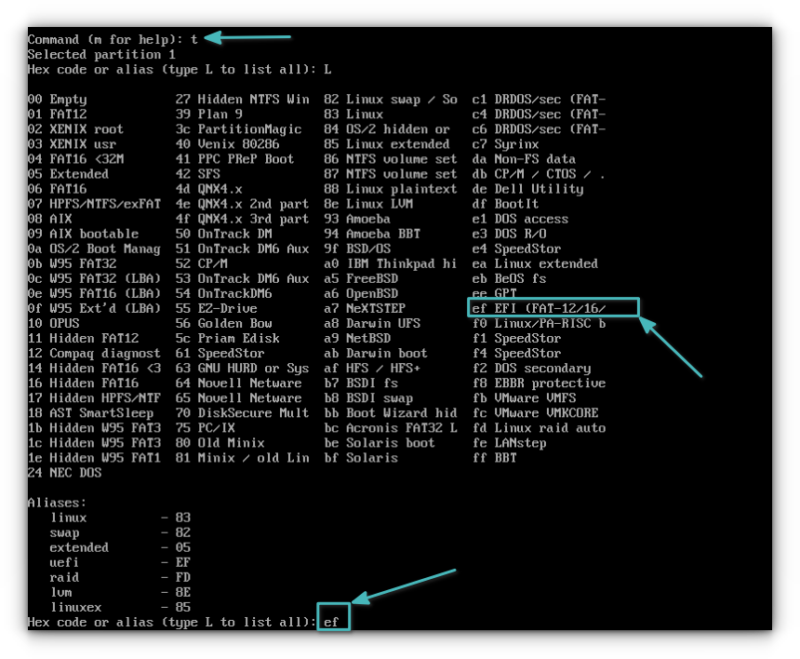 change type of efi system partition