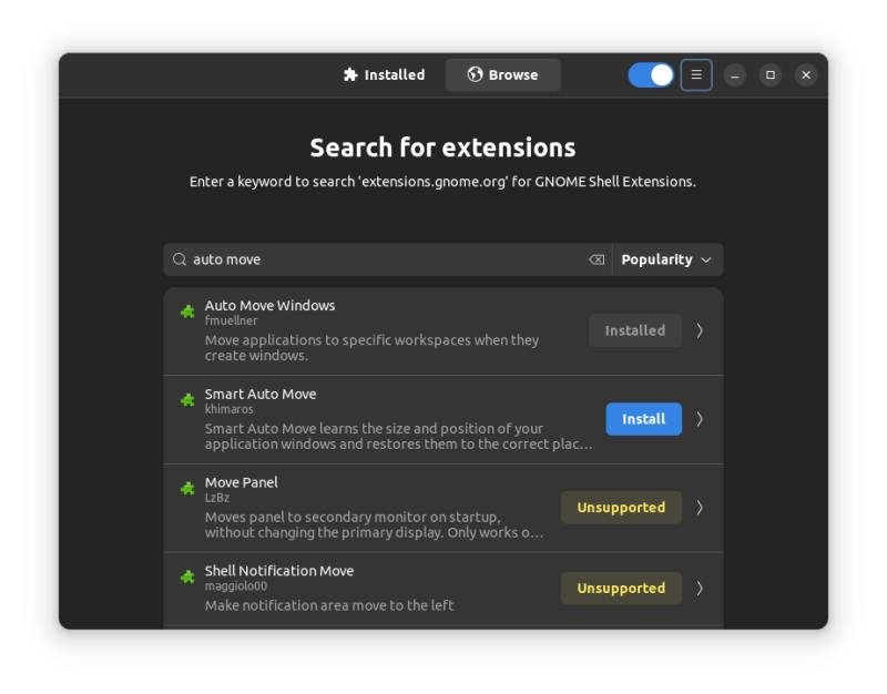 extension manager search