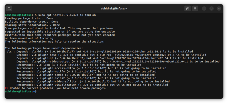 problem installing specific version apt ubuntu