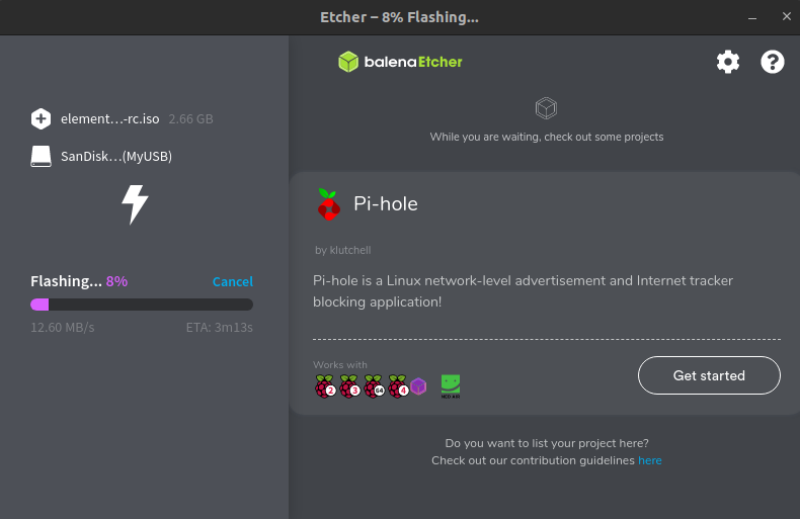 flash elementaryos using etcher