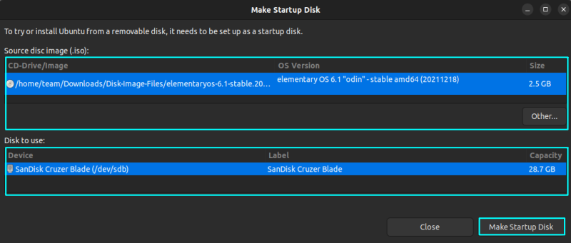 make startup disk of elementary os
