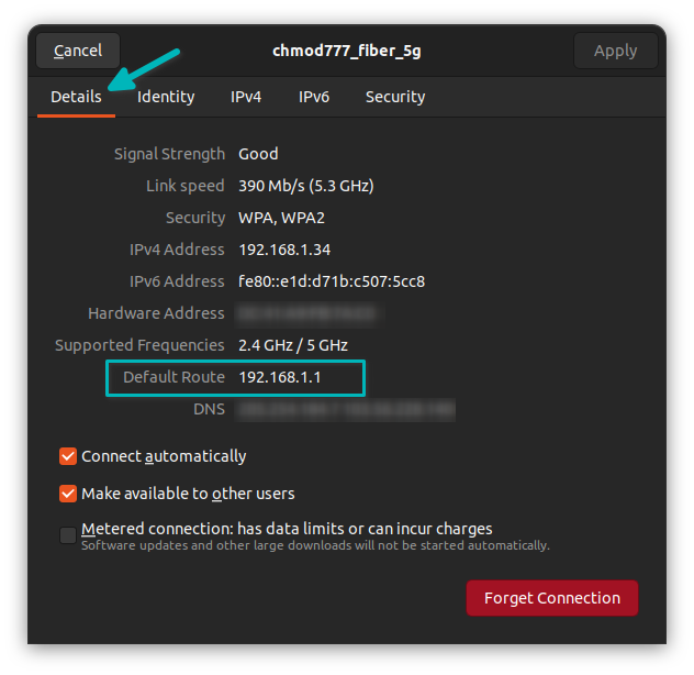 defaul gateway ip ubuntu