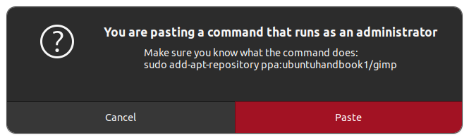 gnome console command paste warning