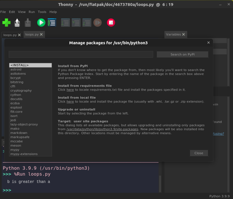 thonny manage packages