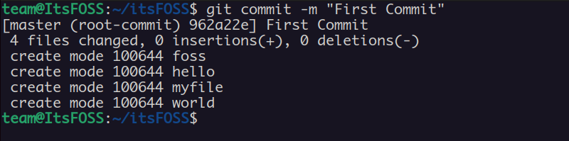 commit changes with inline commit message