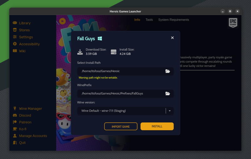 The open source Epic Games client for Linux, Heroic Games Launcher