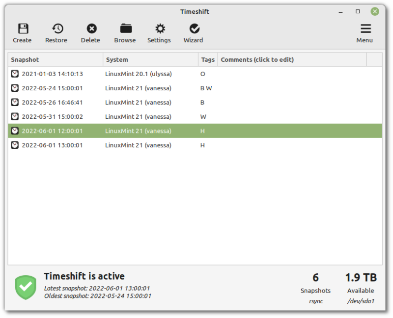 timeshift mint21