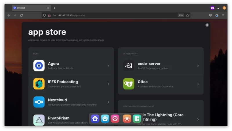 The app store on Umbrel