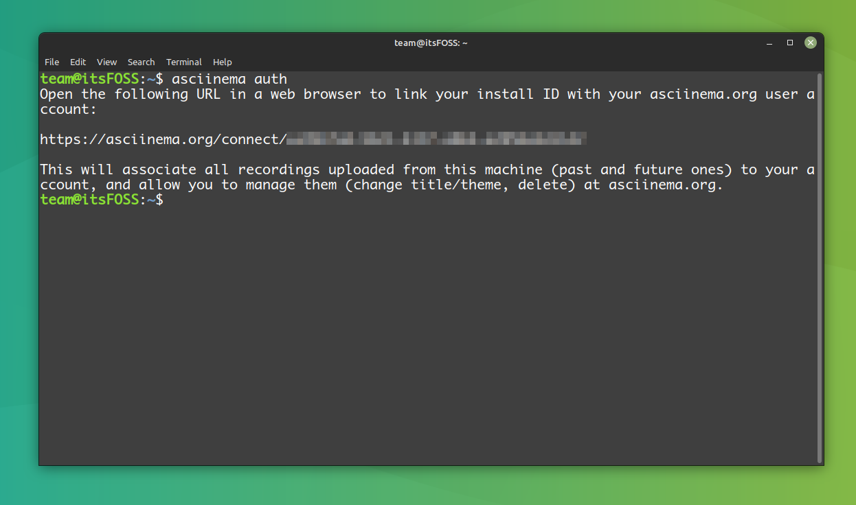 asciinema link recording to account