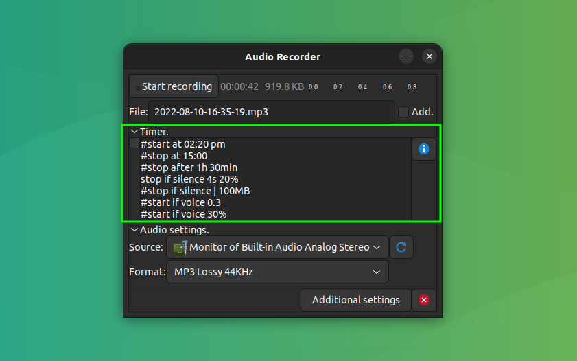 audio recorder timer settings