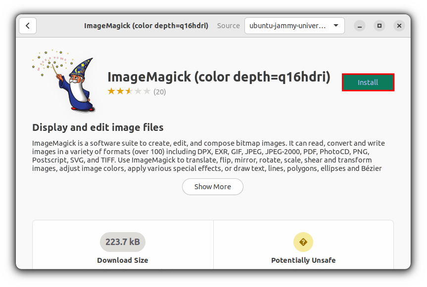 click on install button to install imagemagick in ubuntu