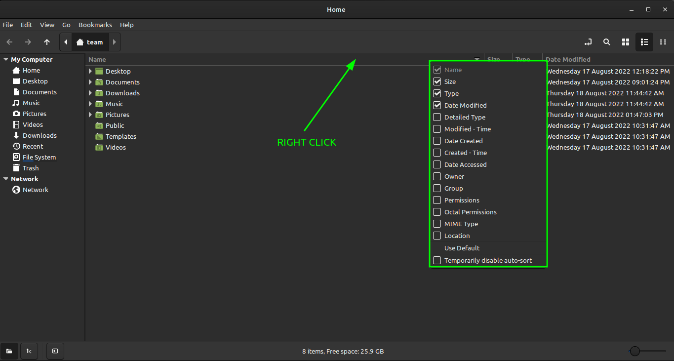 default list columns available in nemo