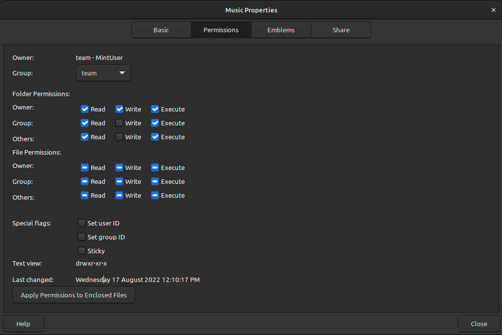 edit advanced permissions in property dialog box