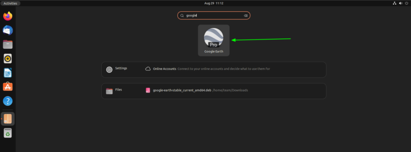 launch google earth from ubuntu activities