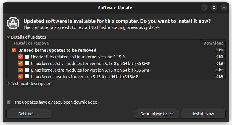 remove older linux kernel version ubuntu software updater