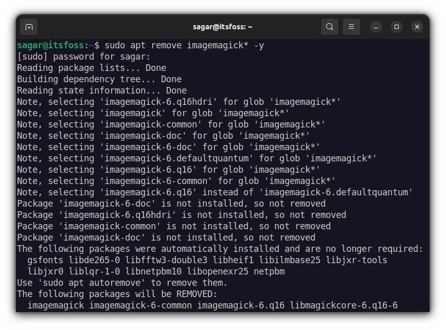 sudo apt remove imagemagick y