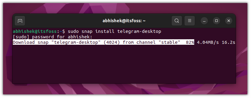 using snap stable branch to install telegram