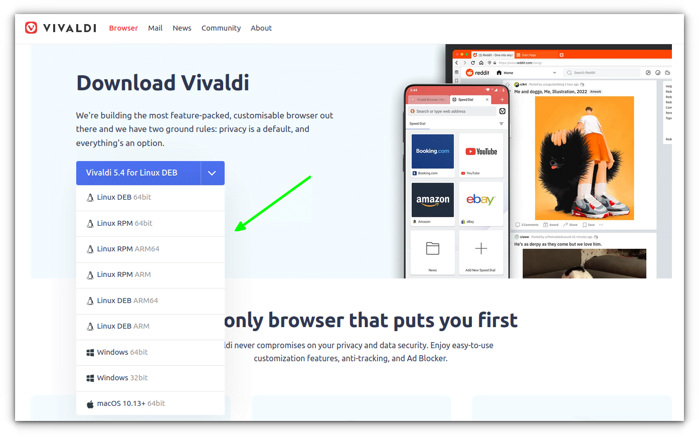 vivaldi provides installer for several types of linux distributions