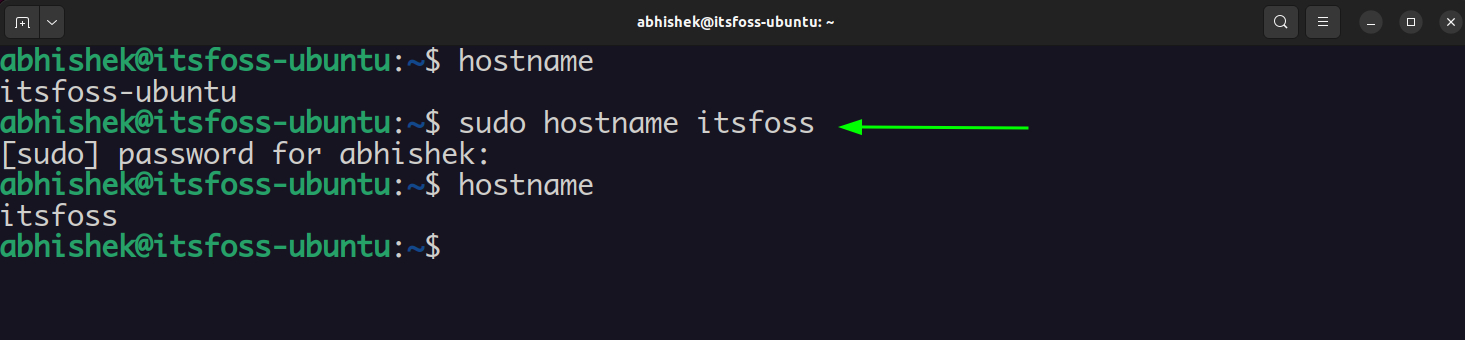 change the hostname using hostname command