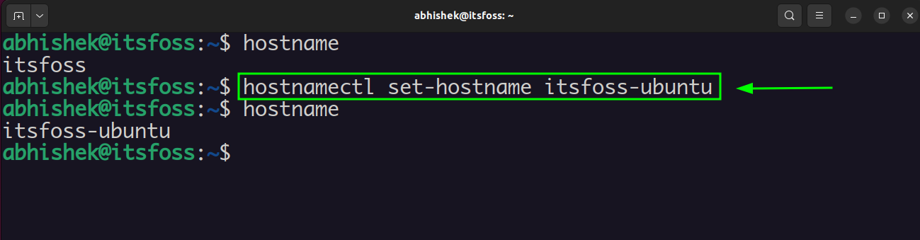 changing the hostname through terminal command