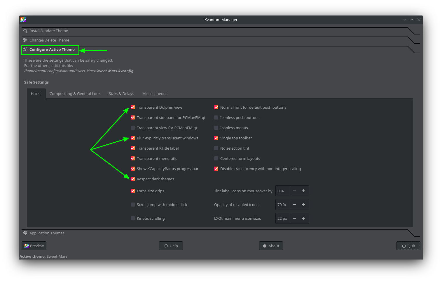 customising inside kvantum manager