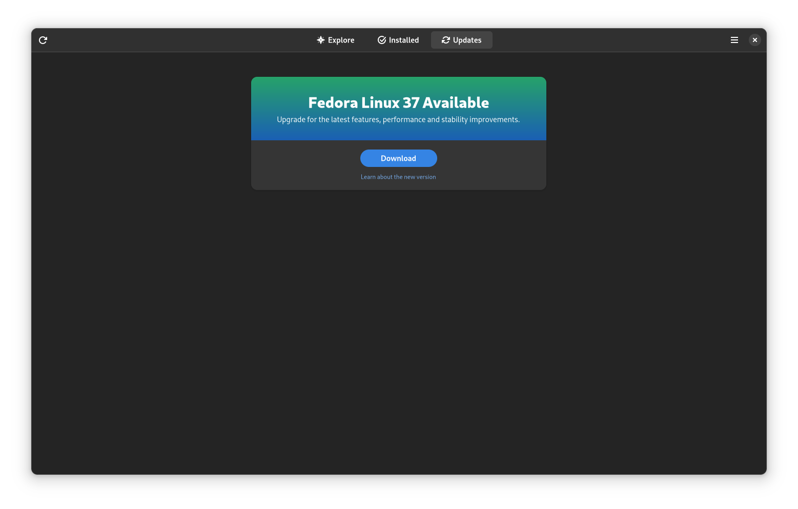 fedora 37 upgrade available notice in gnome software center