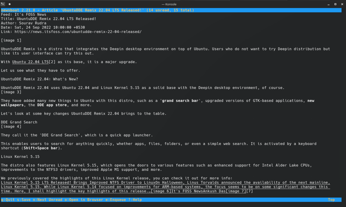 newsboat terminal feed reader