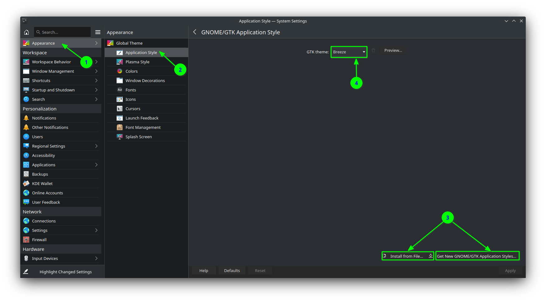 set gtk application style inside system settings