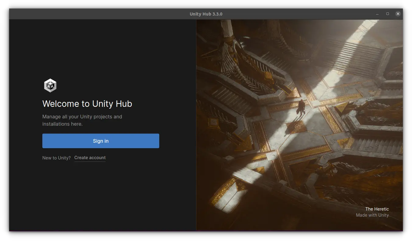 unity hub home page