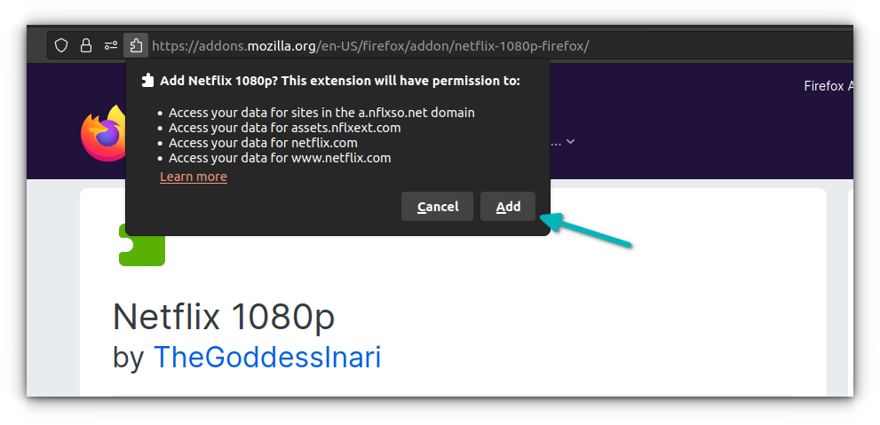 adding netflix 1080p firefox extension