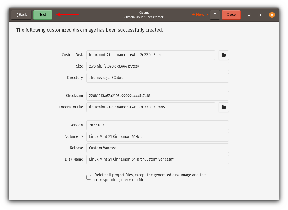 click on the test button to start qemu emulator