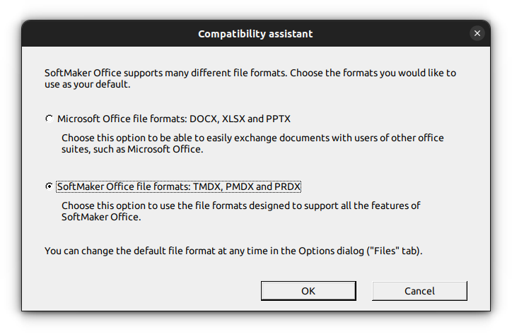 compatibility assistant dialog box during saving an office file in softmaker office 1