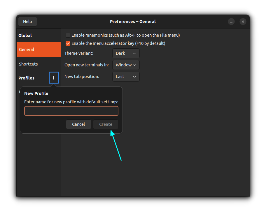 create new profile in gnome terminal