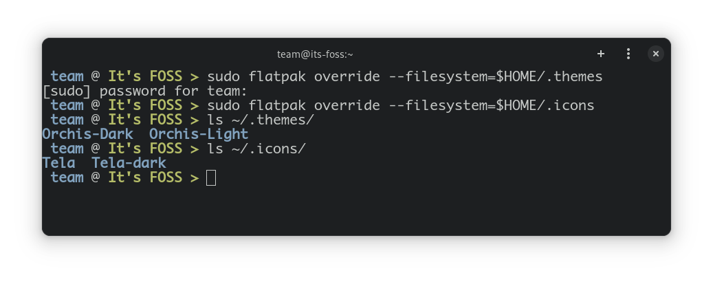 give flatpak applications access to themes and icons directory via terminal