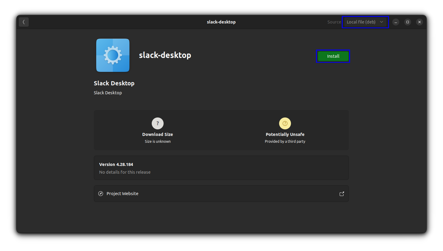install slack deb package with software center