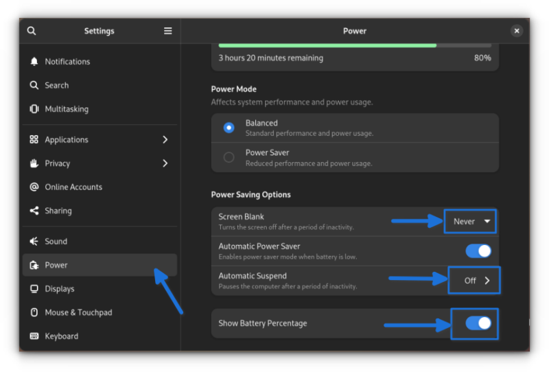 power settings