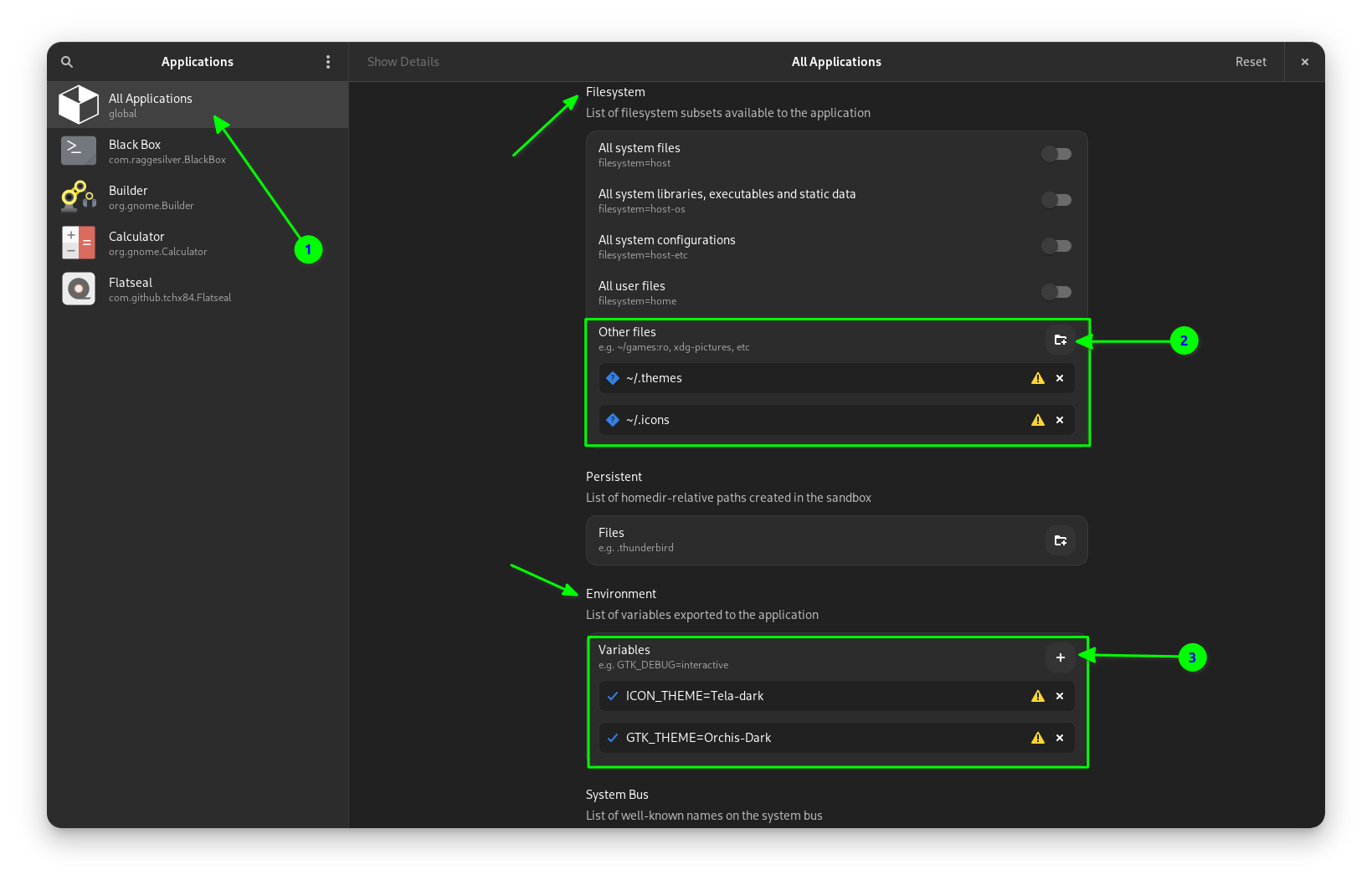 setting theme and icon for all flatpak apps through flatseal