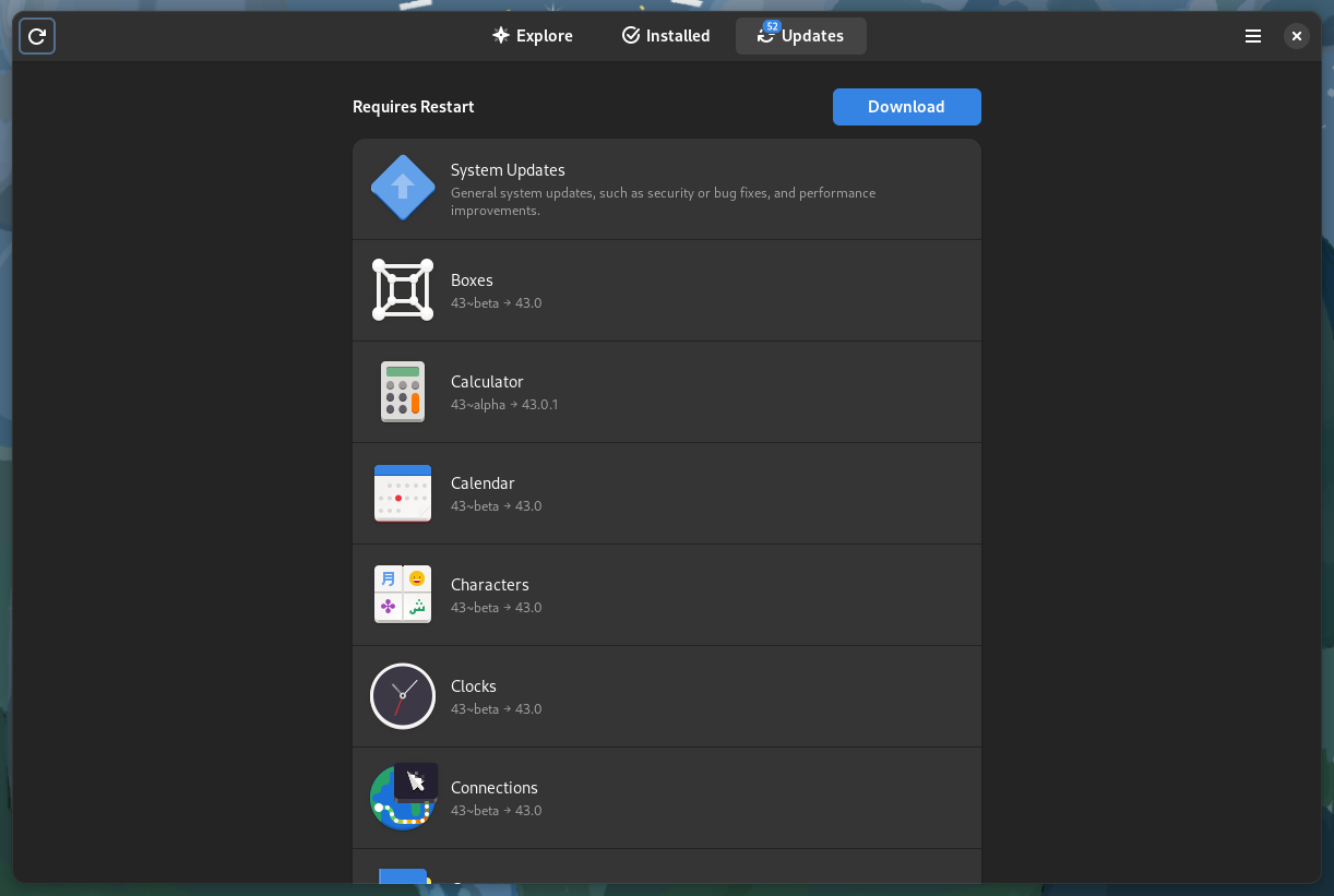 update system through gnome software center