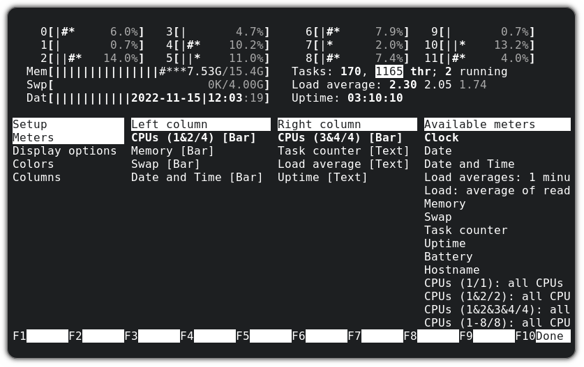 add date and time htop