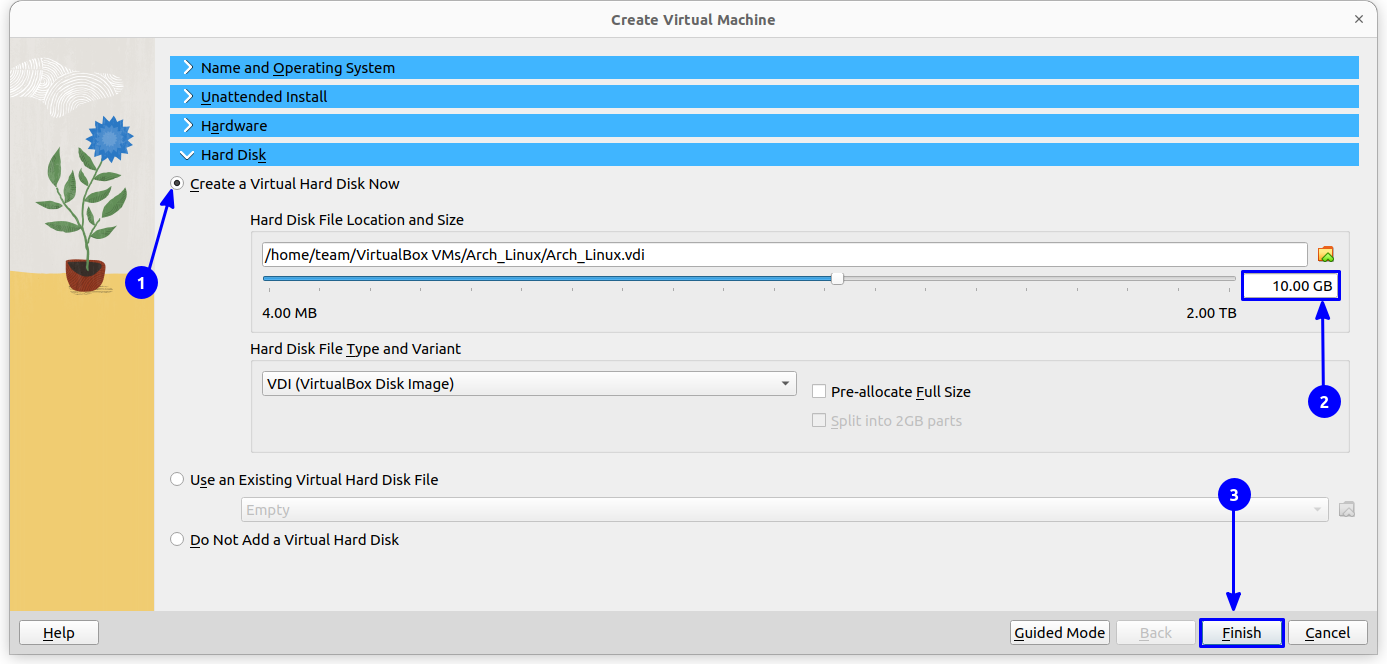 allocate hard disk space to virtual machine