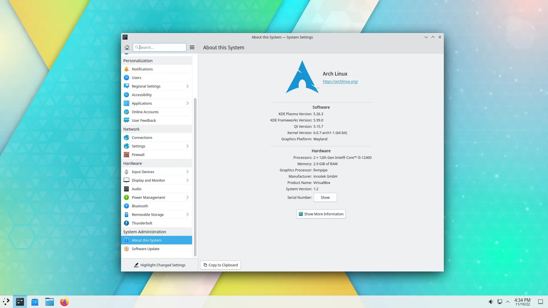 arch linux with kde plasma desktop environment