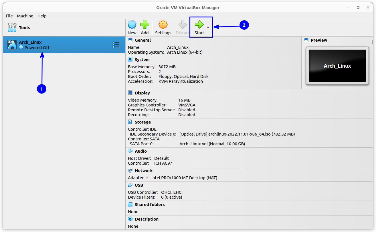 arch linux virtual machine setup